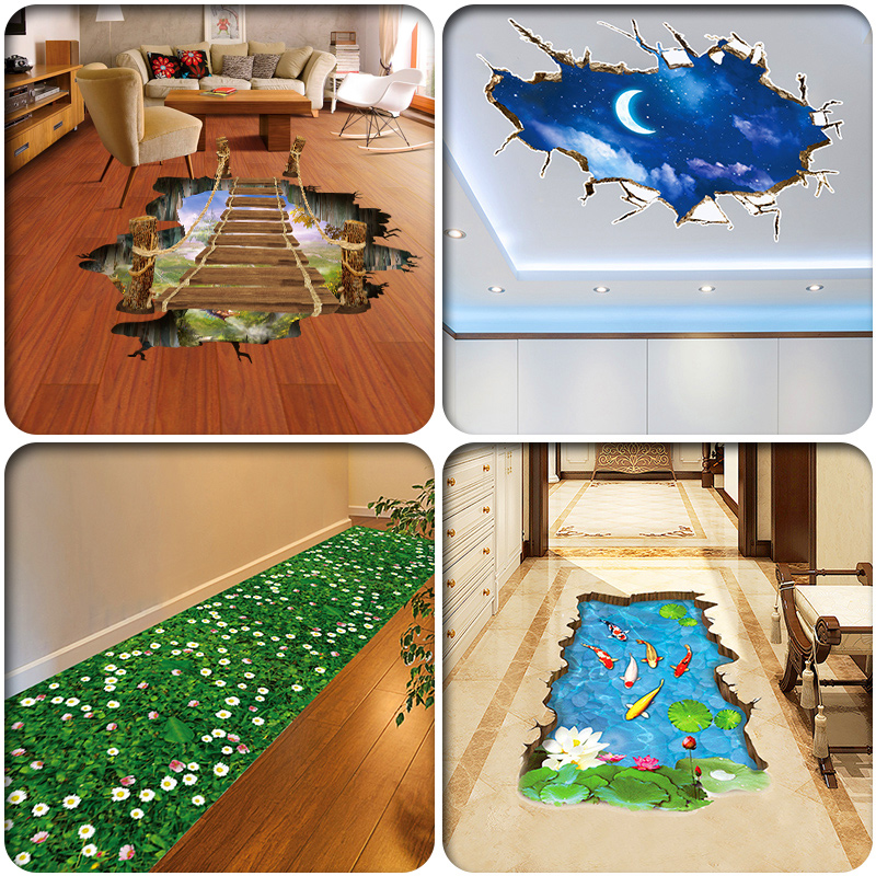 3d Solid Wall Sticker painted bathroom Kitchen Makeup room Waterproof Abrasion Resistant Tiles Sticker paper Ground Floor Decorative Floor Applid