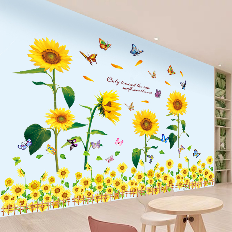 Sunflower Butterfly Flowers Living-room Sofa Wall Stickup Wall Deco self-adhesive cozy bedroom wall appliquee
