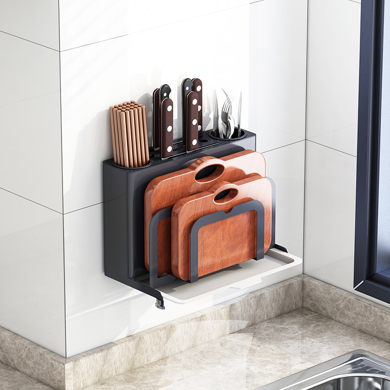 Stainless steel knife holder wall-mounted kitchen shelf supplies chopstick holder vegetable board rack chopstick holder combination integrated storage rack