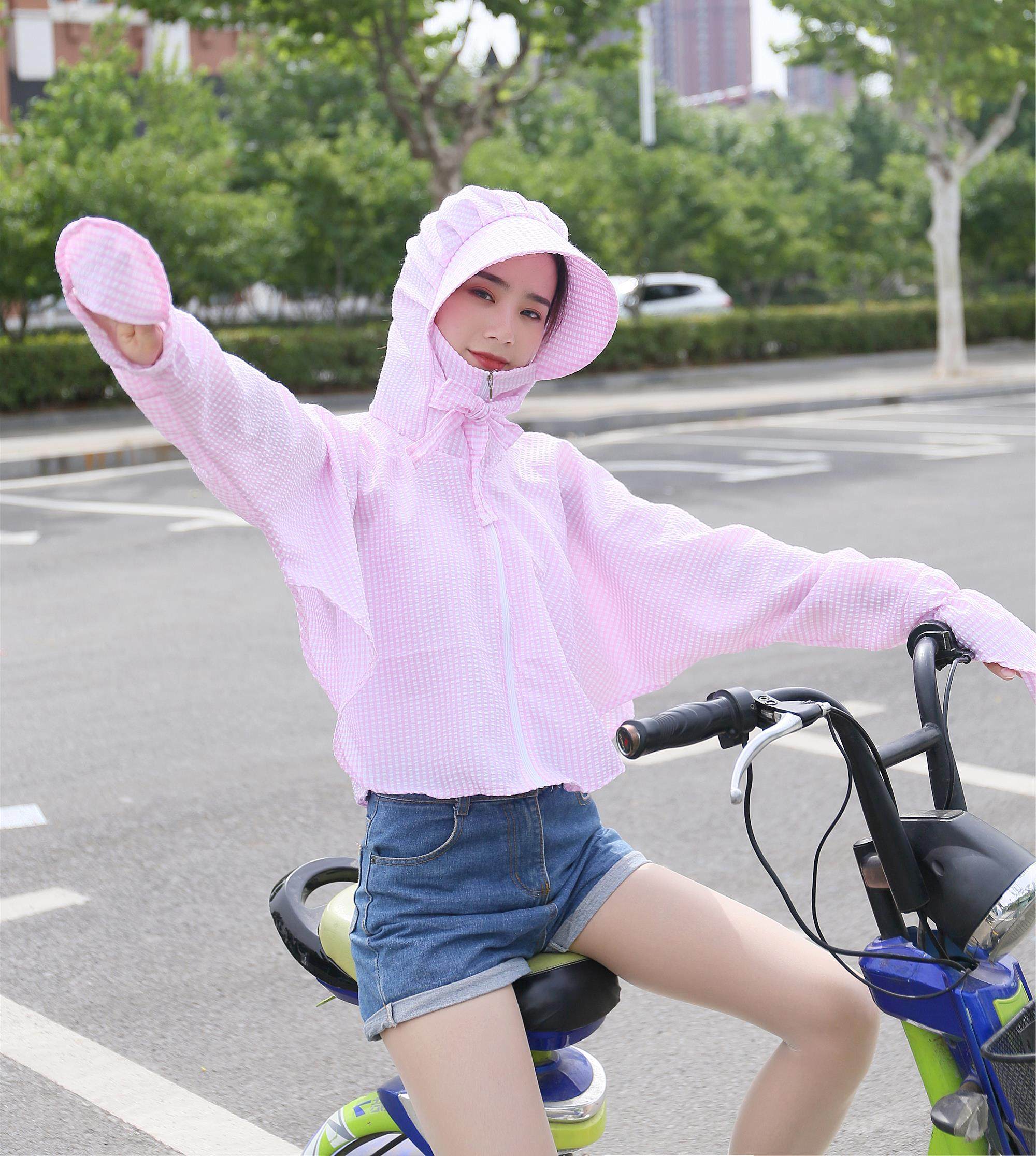 Women's soil outer jacket (electric car sun protection) sun protection clothing women's summer short sun protection clothing thin breathable driving put sprinkle party
