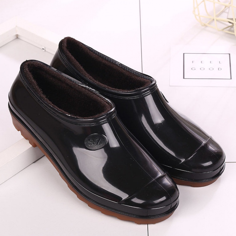 Winter plus cotton with plush chef non-slip waterproof shoes plus plush cotton rain boots rain boots overshoes men's low top fashion
