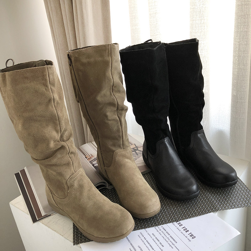 EADP003 USA D ~ lovers money ~ western denim wind ~ back strap splicing suede middle cylinder boot riding boots