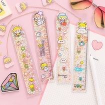 Straight foot South Korea ins Net red creative cartoon girl quicksand bookmark ruler girl heart cute super cute cartoon pendant ruler multifunctional student drawing transparent scale quicksand soft ruler