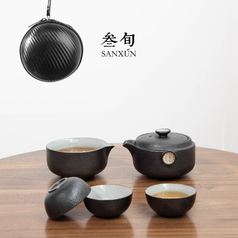 Three cups of trip - pack tea set for two people black pot kung kung fu cup