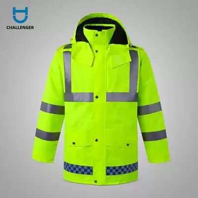 Reflective cotton coat Men's reflective raincoat winter thickened traffic safety cotton suit fluorescent jacket road cold suit coat