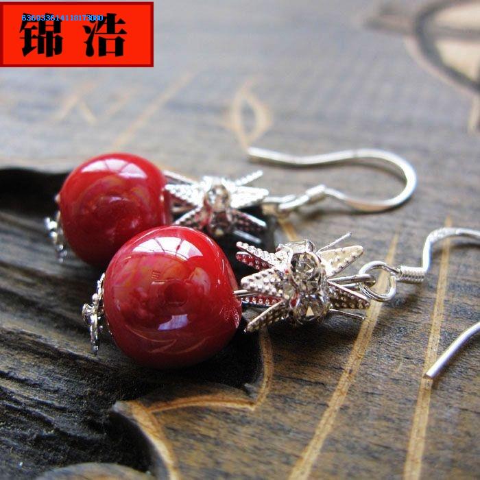 Jin hao ceramic jewelry pendants checking folk blue and white porcelain earrings earrings blue flower Chinese wind girlfriends a gift