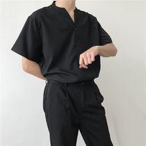 2020 spring new stand-up collar personality slim-fit shirt mens Korean version of the trend gentleman handsome short-sleeved shirt clothes