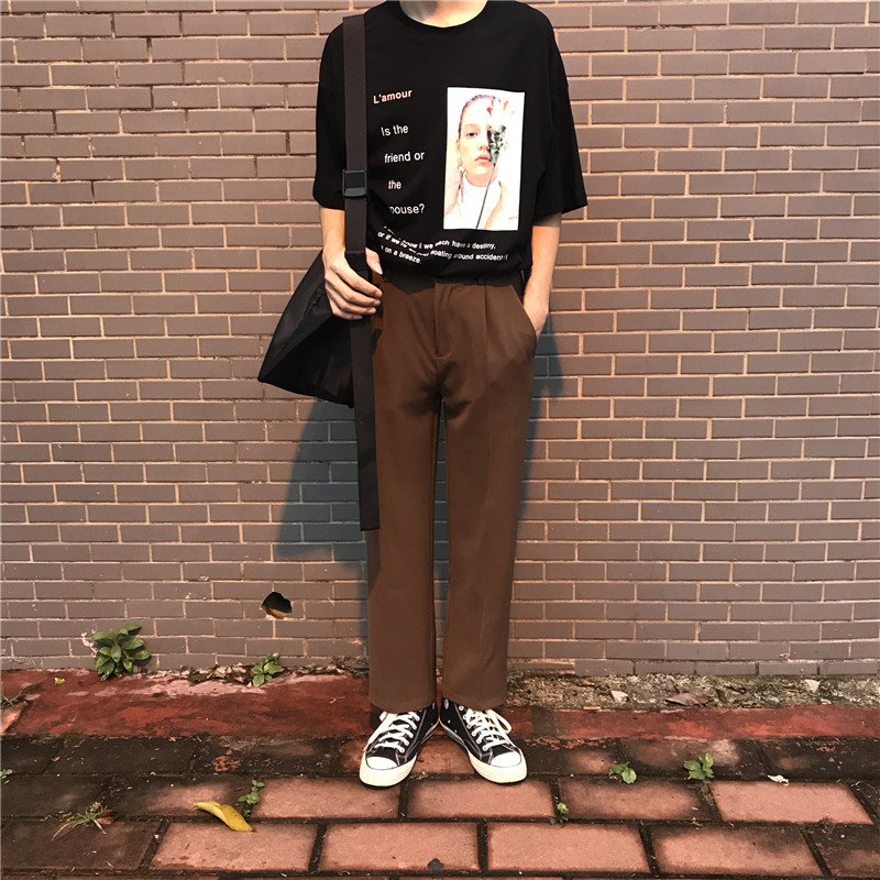 2020 Hong Kong style spring season wide-leg mopping pants men's all-match loose Korean style straight trousers very trousers trousers