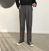 2021 Korea ulzzang all-match gray suit pants loose bf Harajuku style straight wide leg casual pants mens spring