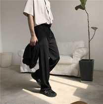 2020 summer straight loose British Yuppie casual pure black trousers men European and American college elastic waist wide leg pants women