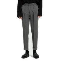 2020 summer Korean version of thin black thin slim-fitting trousers mens modified flanging elastic casual pants straight nine-point pants trend