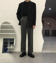 2020 autumn color paint straight tube Joker casual trousers women loose splashing ink wide leg mop trousers mens ins tide