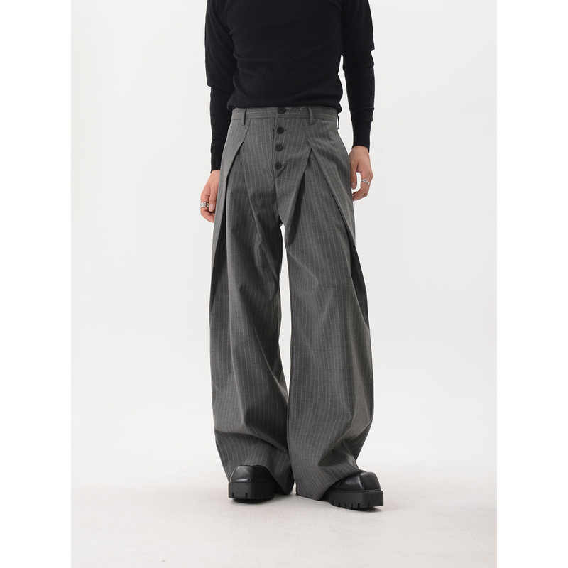 Luce Garment Design-Focused Niche Pleated Striped Casual Trousers for Men, High-End Loose Wide-Leg Casual Pants