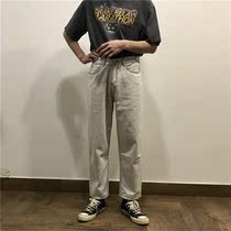 2020 summer loose straight jeans mens nine-point Korean version of retro washed light-colored drop sense hanging casual pants
