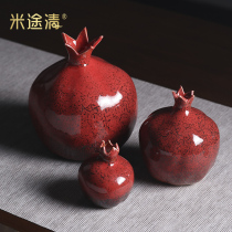 Modern new Chinese red pomegranate vase flower ceramic small decoration model room home living room soft decoration