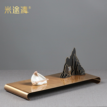 Mitu Qing new Chinese metal Zen tea tray decoration model room home living room tea table soft decoration