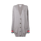 Thom Browne xám len cổ chữ V sọc quần áo phụ nữ thời trang trong dài đan áo khoác cardigan