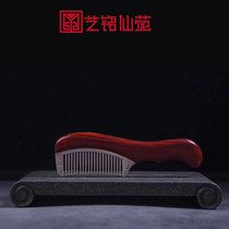 Zambia Blood Sandalwood Silver Plated Long Handle Comb Red Wood Africa Small Leaf Purple Sandalwood Comb Send Mother Girl Little Gift