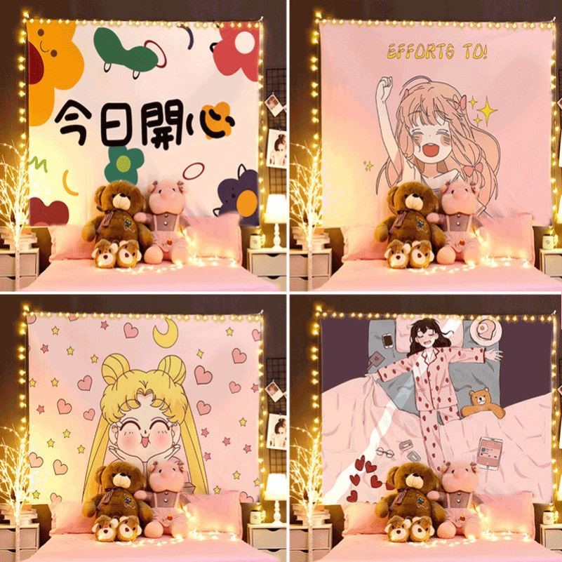 Bedside arrangement background wall children's room wall cloth girl living room sofa decoration photo frame light luxury pendant ins