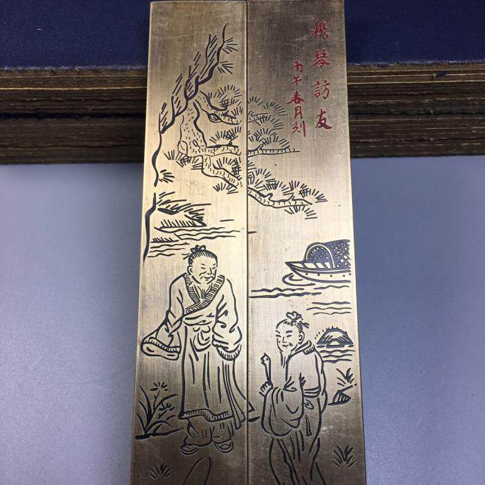 Antique craft gift decoration stationery ornaments brass large ruler vintage paperweight pair listen to the piano to visit friends