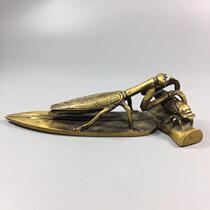 Vintage pure copper feng shui ornaments brass paperweight copper pressure ruler Copper town ruler Mantis to catch cicada Copper to help further studies