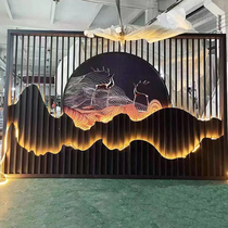 Custom Outdoor Patio Metal With Lamp Landscape Partition Hollowed-out Grille Acier inoxydable Fake Mountain Screen Shadow Wall Background Wall