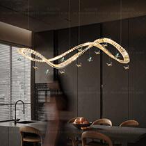 Modern light luxury butterfly crystal restaurant chandelier atmospheric high-end villa duplex building designer long ribbon chandelier