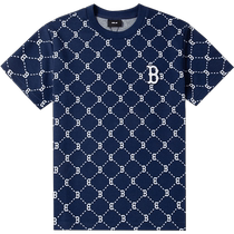 (Self-operated) MLB short-sleeved mens and womens wear couples round neck T-shirt navy blue presbyopia casual wear 3ATSM0143