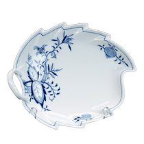 (self-employed) German MEISSEN Mason porcelain minimalist blue onion glaze Lower green flower leaf type disc snacks