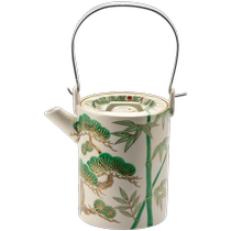 (Self-operated) Japanese Kiyomizu-yaki gold-colored pine and bamboo teapots and teacups made by Teisaburo Nishikawa Japan with gold-painted ceramic tea cups