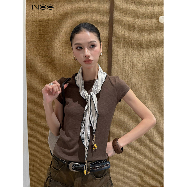 Inss Modal High-Elastic T-Shirt for Women, Relaxed Old Money Style Knit Top