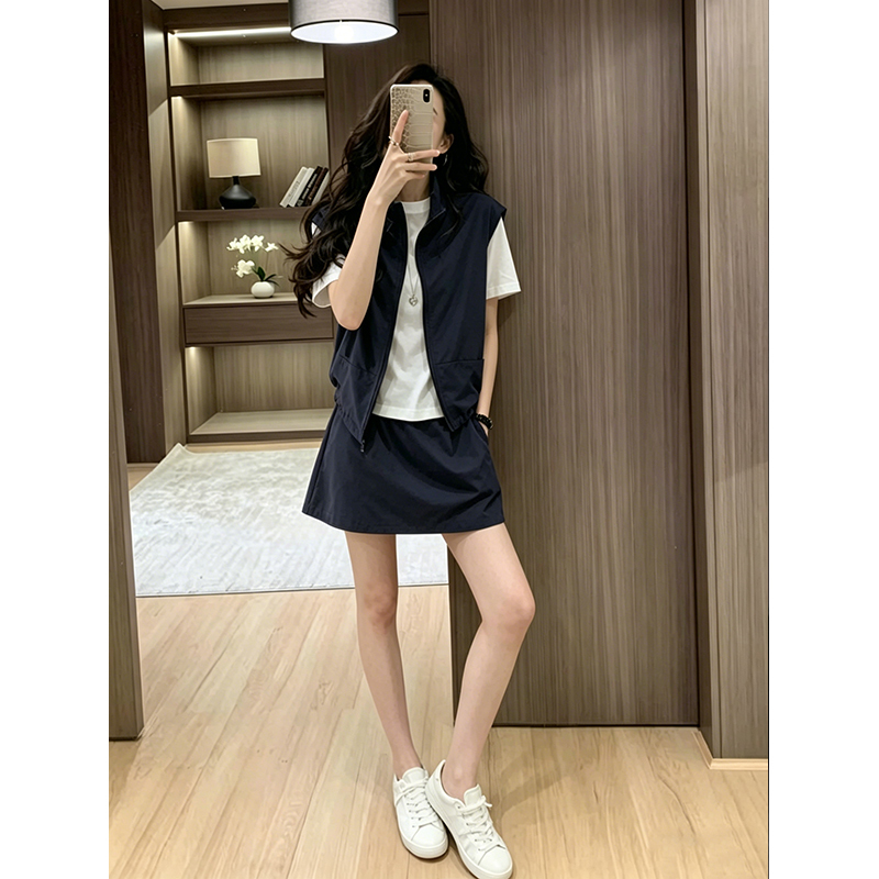 Sleeveless Vest T-Shirt Skirt Three-Piece Set for Women 2026 Summer New Workwear Style Fashionable Age-Reducing Casual Suit