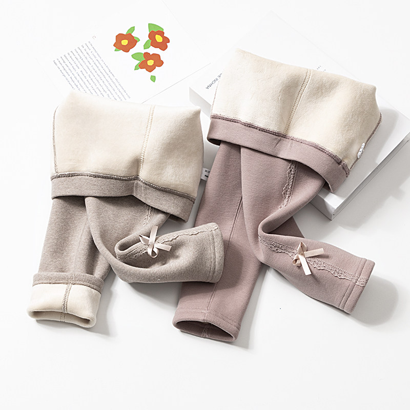 Girls One-Body plus-plus pants in autumn winter new children pure cotton heating baby lace outer wearing trousers