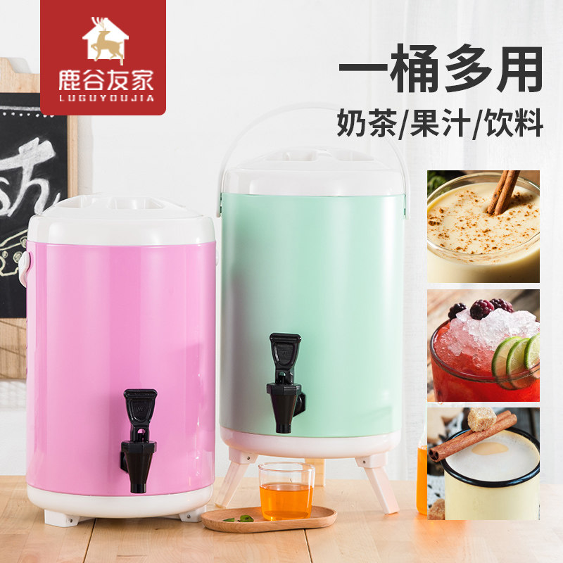Stainless steel milk tea insulation bucket soy milk commercial large-capacity 10 liters double-layer cold water 12L milk tea shop dedicated
