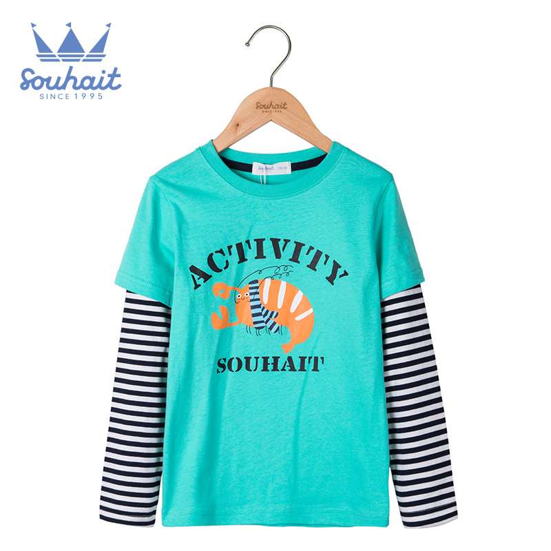 Nước suối Child / Fall 2019 cậu bé lớn và cũ T-shirt boy vòng cổ dành cho trẻ em mới của loose-fitting dài tay T-shirt.