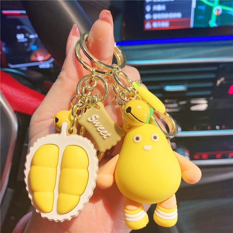 Cute Fruit Keychain Set - Stainless Steel Cherry, Watermelon, Avocado, Orange Charms - Bag Pendant & Keyring