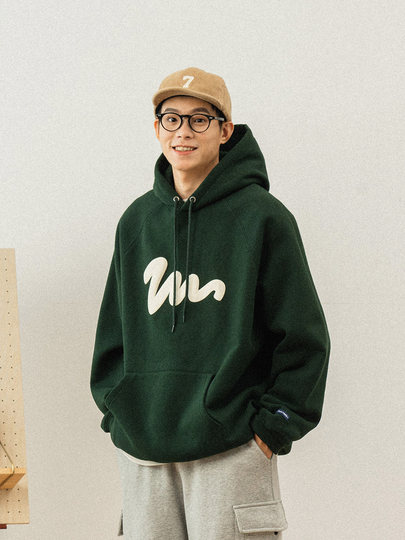 714street美式落肩袖宽松连帽卫衣男女秋冬季灰色帽衫情侣装上衣