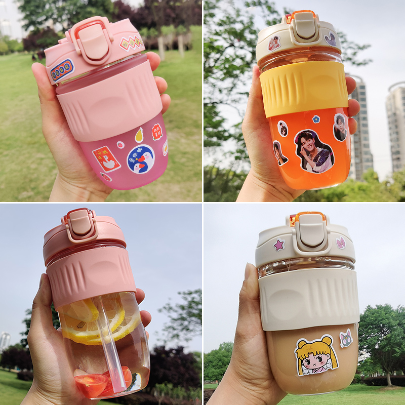 Glass Water Glass Female Summer Portable With Straw Coffee Cup Cute Milky Tea Cup Brief High Face Value Wins Wind Cup
