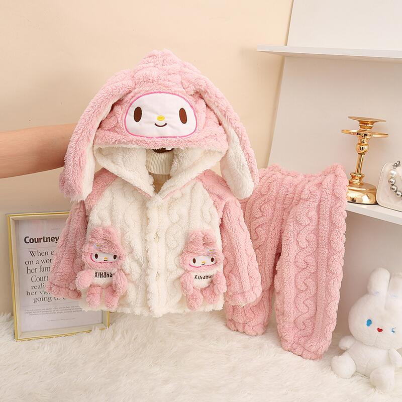 Children's Autumn and Winter Home Wear Hooded Set, Girls' Winter Flannel Pajamas 2026 New Coral Fleece Cute Trendy Children's Autumn and Winter Home Wear Hooded Set, Girls' Winter Flannel Pajamas 2026 New Coral Fleece Cute Trendy