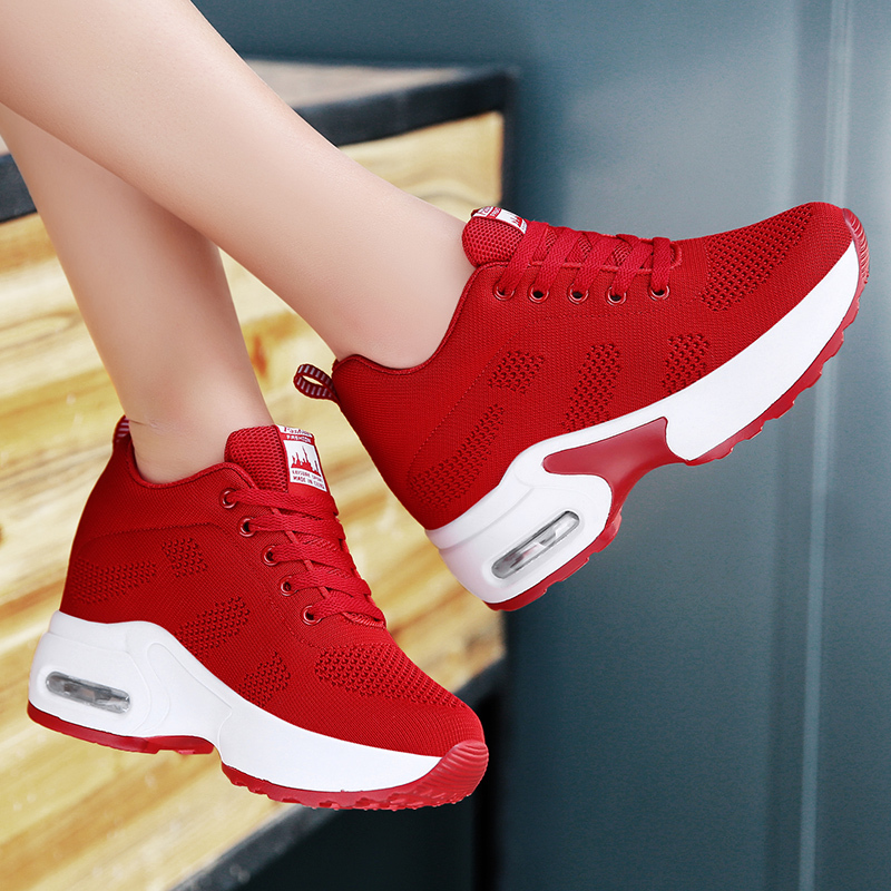 8cm Height-Increasing Casual Shoes for Petite Women, Breathable Summer Sneakers, New Mesh Red Travel Shoes 8cm Height-Increasing Casual Shoes for Petite Women, Breathable Summer Sneakers, New Mesh Red Travel Shoes