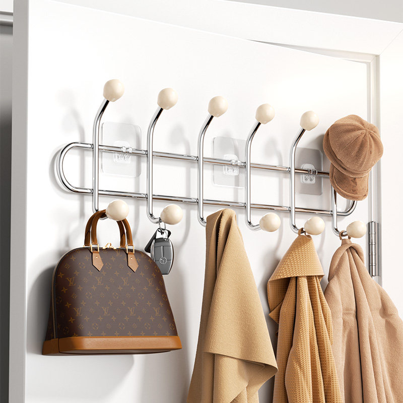 Post door rear tie row hook free of punch powerful load bearing viscose wall hanging clothes hook hanging hat key containing shelf-Taobao