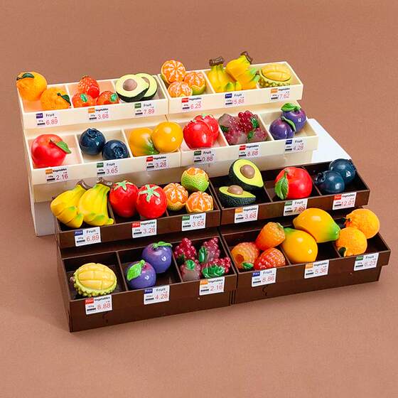 Mini supermarket fruit stall miniature doll house model ornaments simulation cherry tomatoes durian orange non-children's toys
