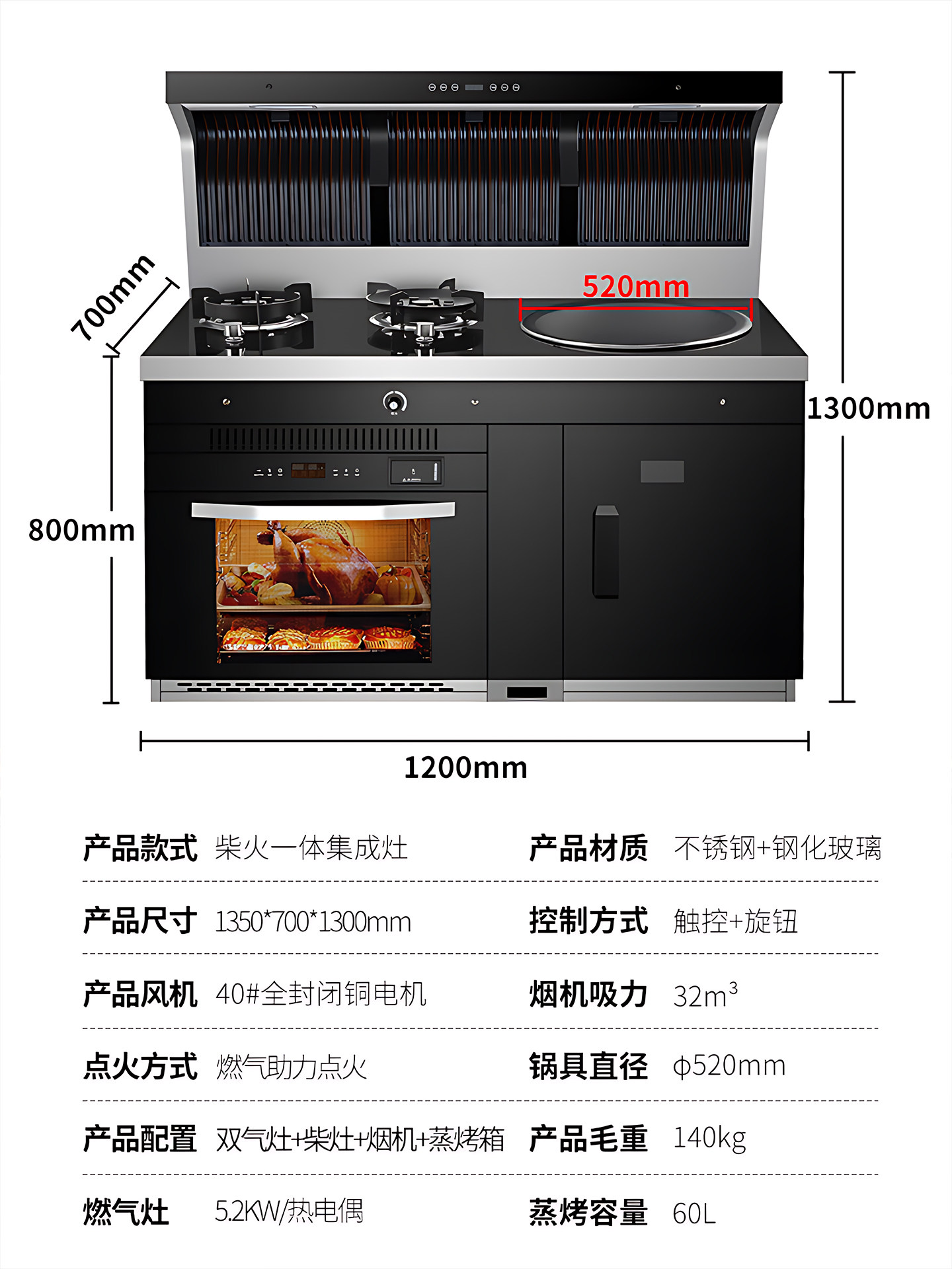 Omikon Smokeless Firewood Integrated Stove for Villas, Residential Areas, and Self-Built Rural Houses, New Type of Oil and Smoke Separation Integrated Stove