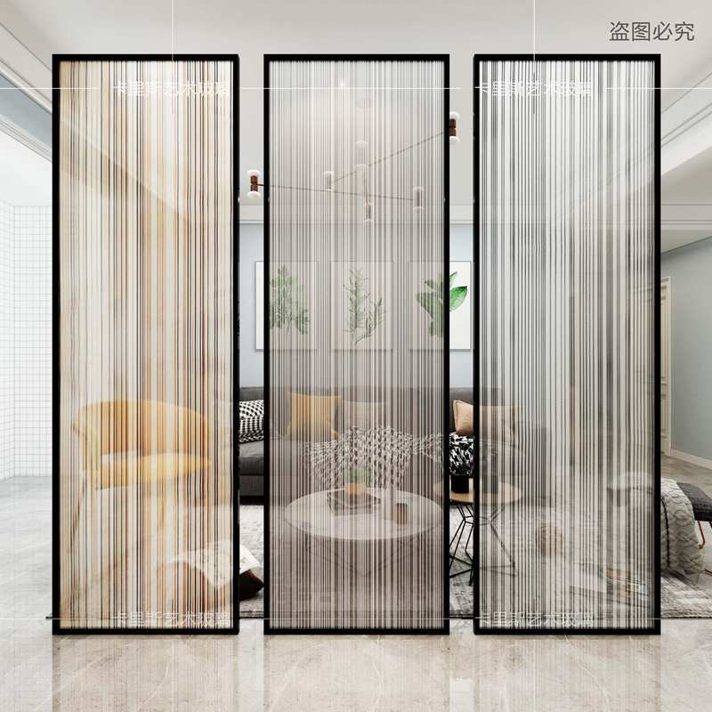 Art Clip Wire Clip Juan Glass Partition Screen Toughened Nordic Chinese Living Room Entry into the family Xuanguan narrow side dry and wet separation