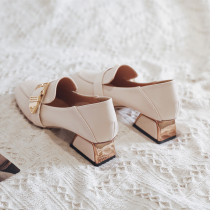 Self-reserved soft leather can be worn for two wear ~ early spring new comfort show with thick and thin with single shoe high heel shoes female