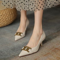 New Strong Push Goddess Temperament ~ Not Explicitly LOW Style High Heel Shoe Single Shoe Woman Genuine Leather Pointed Thin Heel