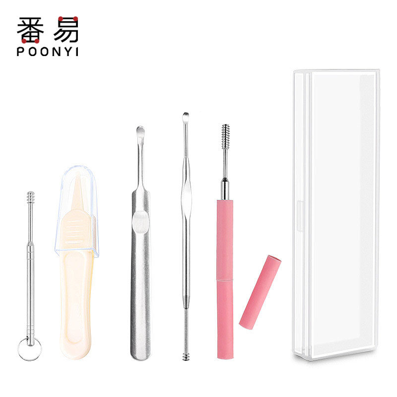Children's baby out of pocket with ear picking tools with lamp ear spoons suit digging ear spoons stainless steel ears cleaning deity