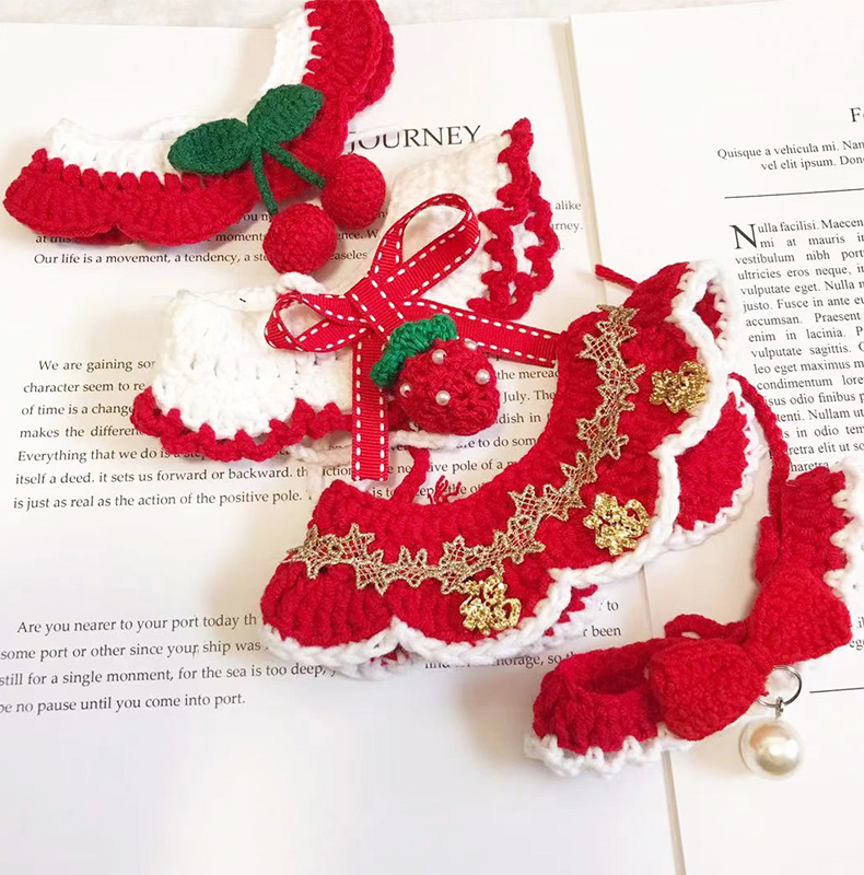 New Year's knitted cat collar, festive cat collar, wedding bow, cat neck jewelry, dog collar decoration, Chinese New Year