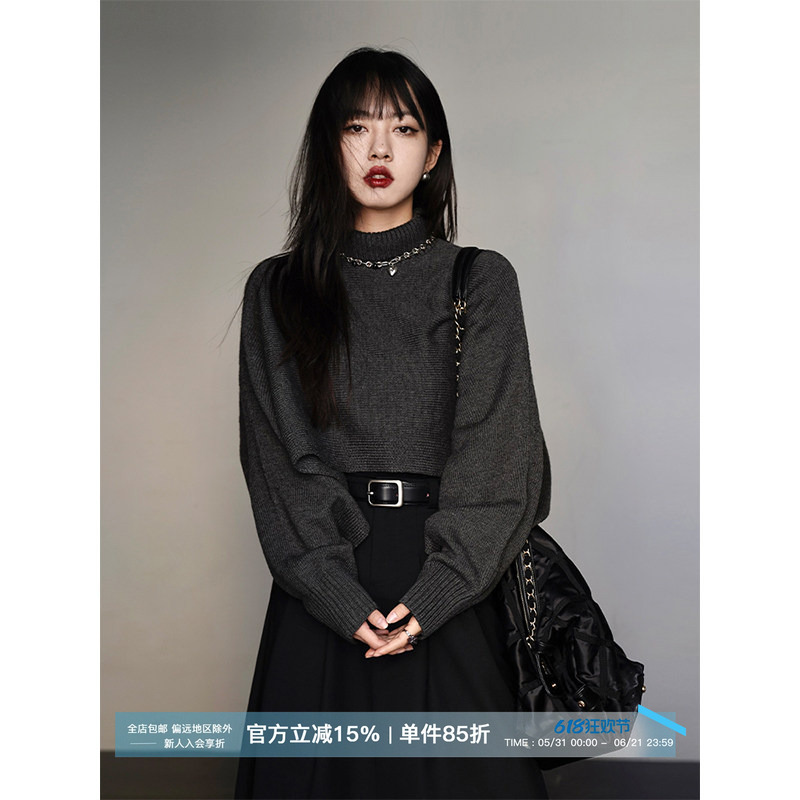 Irregular Design Turtleneck Cape Sweater for Women, Autumn and Winter Loose and Lazy Short Pullover Knit Top