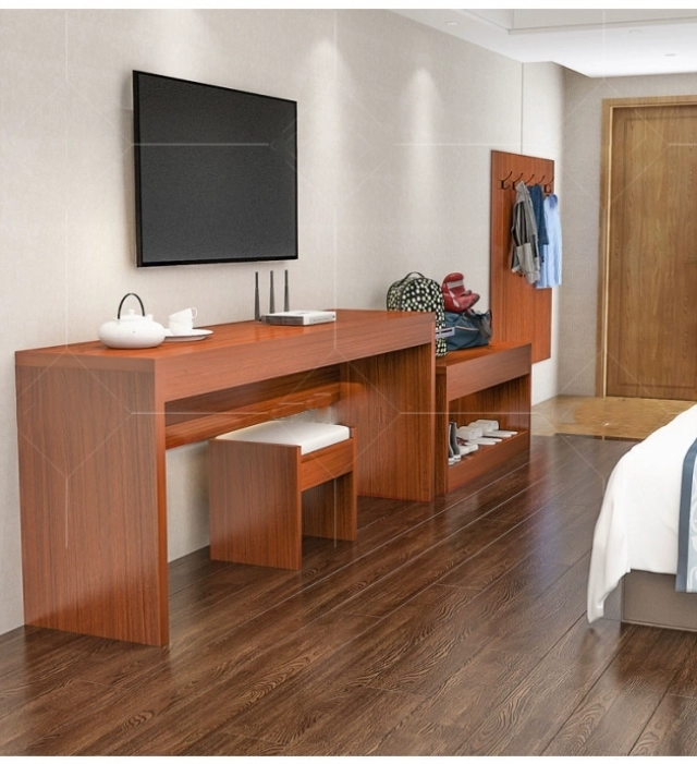 Sử dụng bàn bar gỗ cứng không thể gập lại và tủ TV cho chiếu nghỉ khách sạn. Nội thất căn hộ đơn giản viết hành lý - Nội thất khách sạn